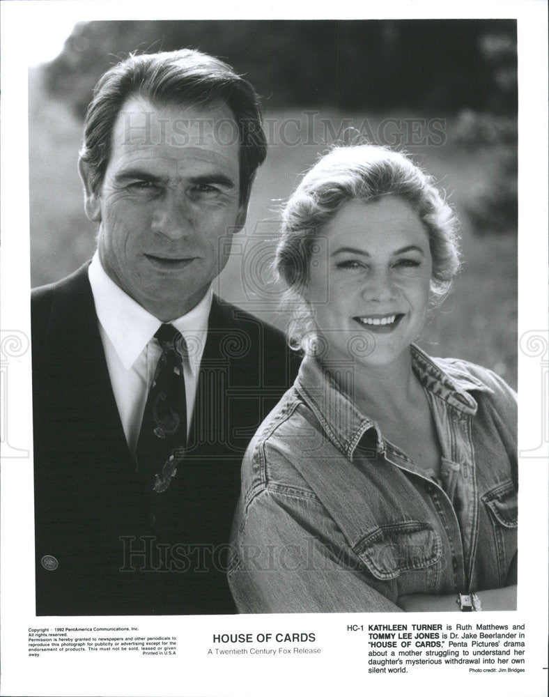 1992 Press Photo Kathleen Turner Tommy Lee Jones Actors House Cards - Historic Images