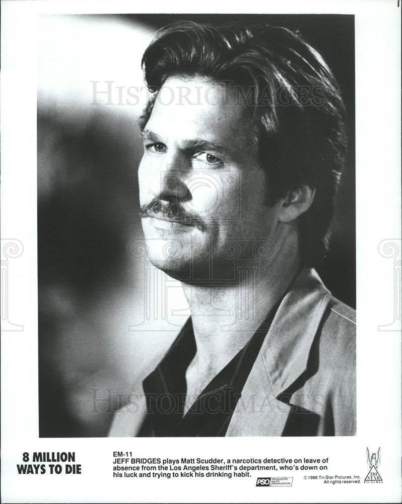 1986 Press Photo Jeff Bridges is &quot;8 Million Ways To Die&quot; - Historic Images