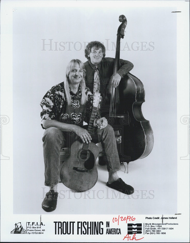 1996 Press Photo Band Trout Fishing In America With Cello And Guitar COPY - Historic Images
