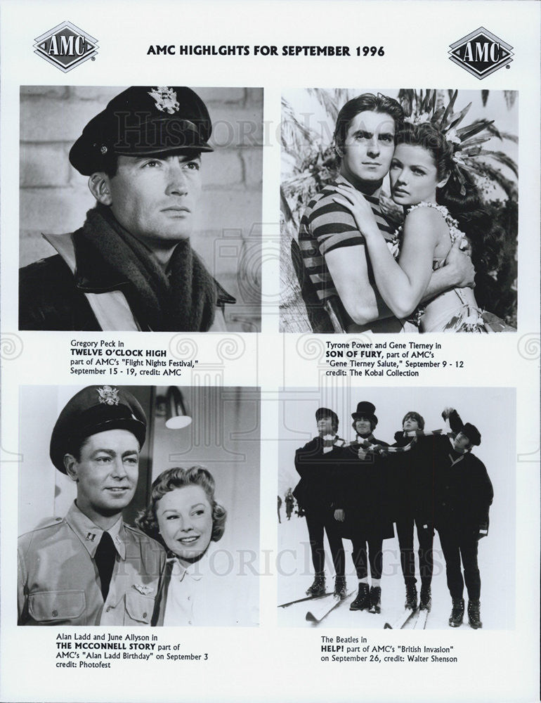 1996 Press Photo Gregory Peck Tyrone Power Gena Tierney Alan Ladd June Allyson - Historic Images