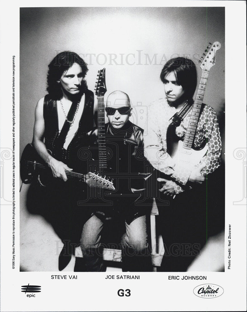 1996 Press Photo Capitol Records Present G3 Steve Vai, Joe Satriani,Eric Johnson - Historic Images