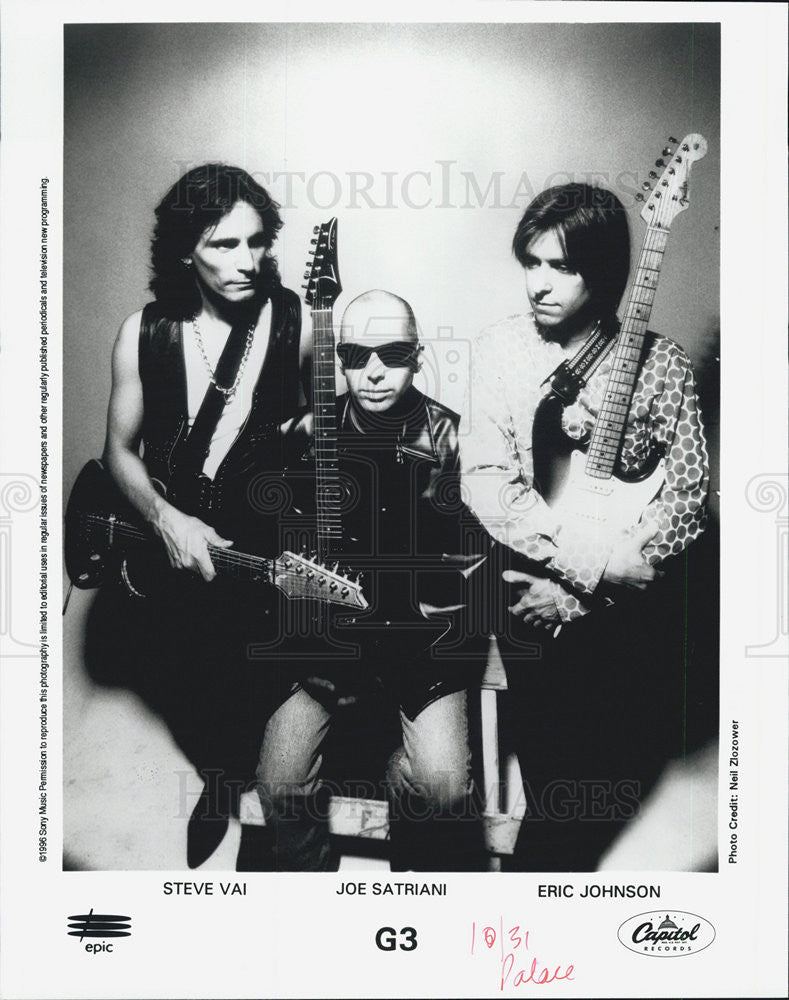 1996 Press Photo Steve Vai Joe Satriani Eric Johnson Musicians G3 - Historic Images