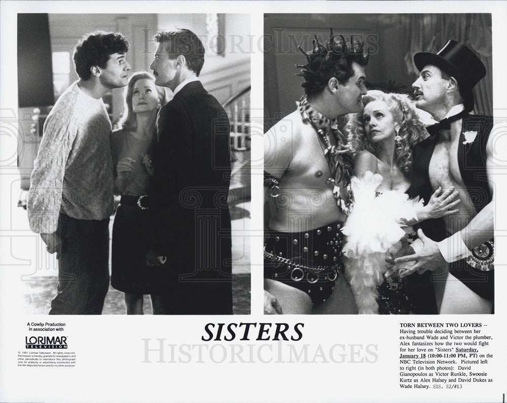 Press Photo Actor David Gianopoulos, Swoosie Kurtz and David Dukes in Sisters - Historic Images