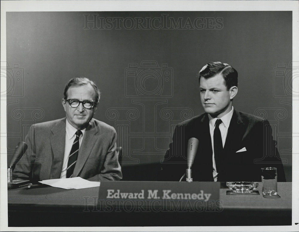 1987 Press Photo Senator Edward Kennedy and Lawrence K Spivak - Historic Images