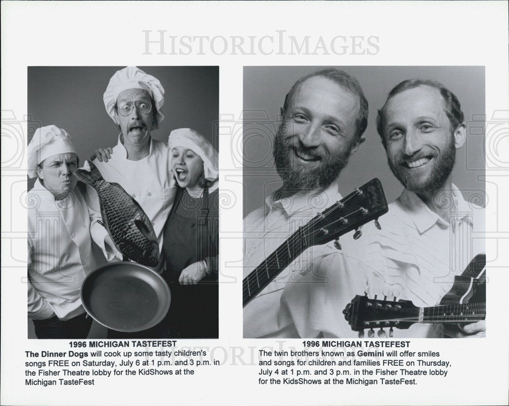 1996 Press Photo The Dinner Dogs and the twin brothers known as Gemini - Historic Images