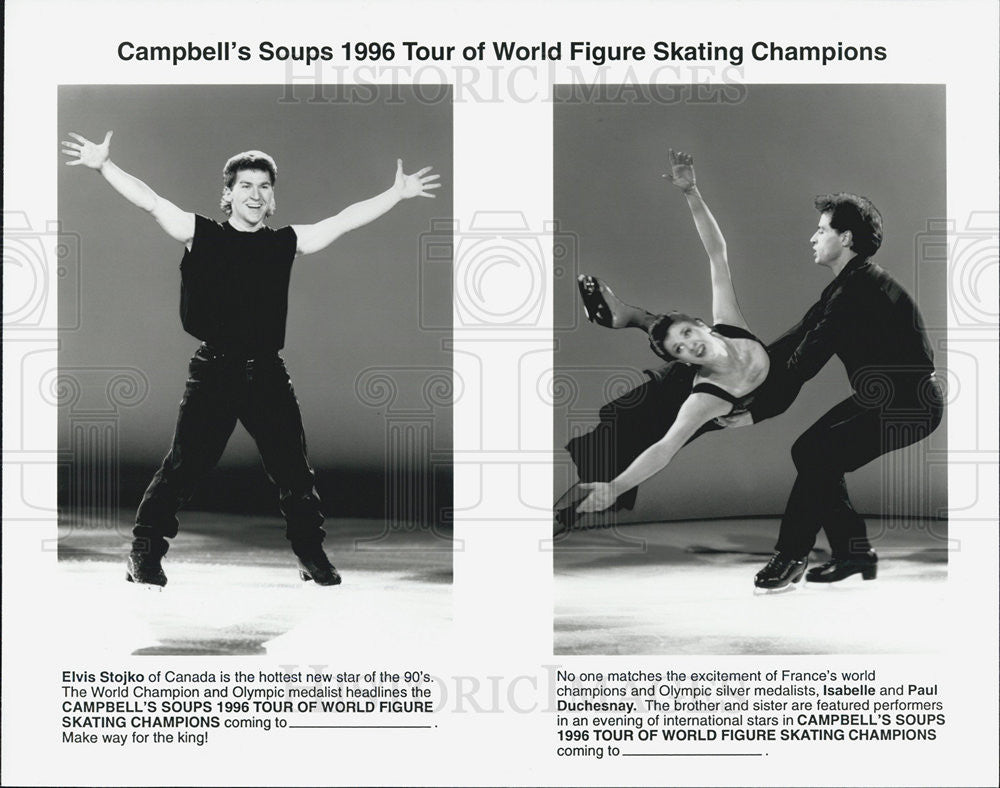 1996 Press Photo Figure Skaters Elvis Stojko And Isabelle And Paul Duchesnay - Historic Images