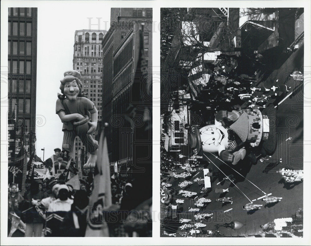 1995 Press Photo Giant Balloons Line Street At Detroit Thanksgiving Day Parade - Historic Images