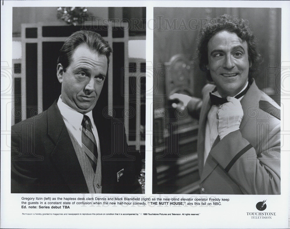 1989 Press Photo Actors Gregory Itzin &amp; Mark Blankfield &quot;The Nutt House&quot; NBC - Historic Images