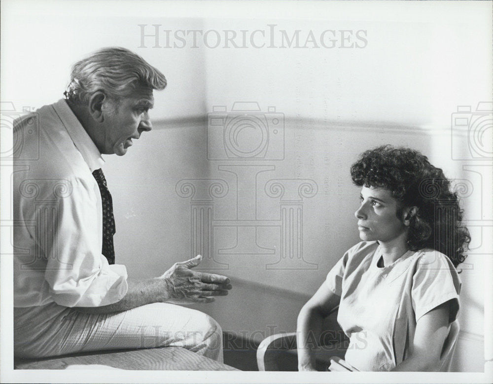 1986 Press Photo Actors Andy Griffith And Theresa Saldana NBC Television Matlock - Historic Images