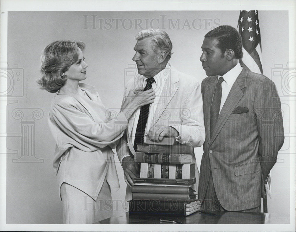 1986 Press Photo Andy Griffith/Linda Purl/Actor/Director/Kene Holliday/Matlock - Historic Images