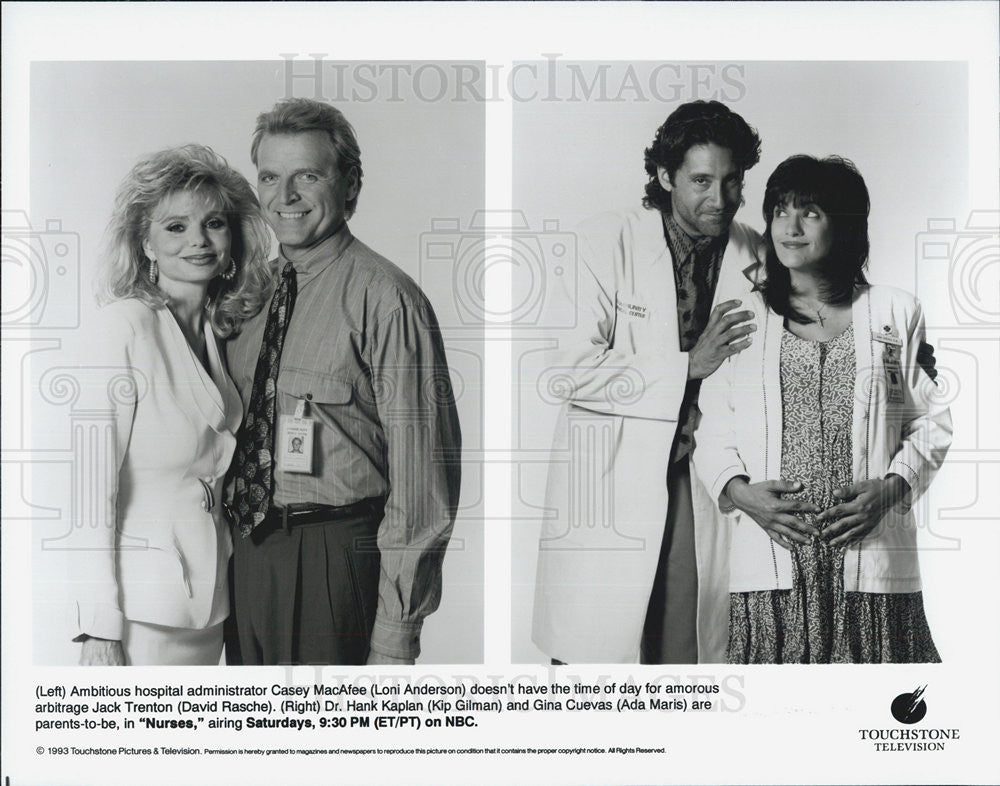 1993 Press Photo L.Anderson, D.Rasche, K.Gilman, &amp; A.Maris NBC Sitcom &quot;Nurses&quot; - Historic Images