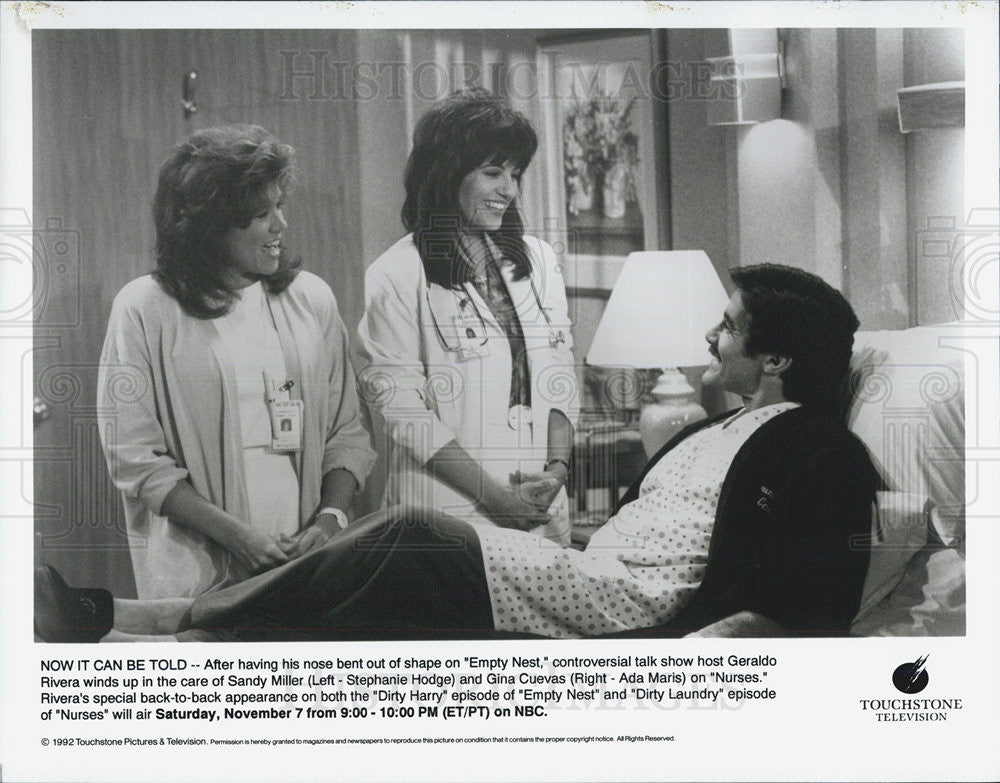 1992 Press Photo Geraldo Rivera Appears on &quot;Nurses&quot; with Miller and Cuevas - Historic Images