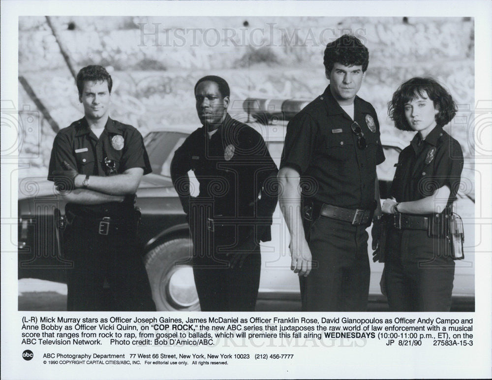 1990 Press Photo Mick Murray James Mcdaniel Cop Rock actors Anne Bobby ...