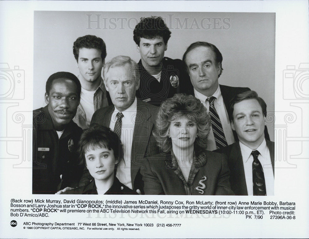 1990 Press Photo &quot;Cop Rock&quot; Cast ABC Police TV Drama Mick Murray Ron Mclarty - Historic Images