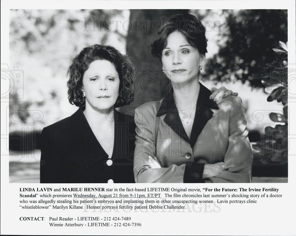 1996 Press Photo Linda Lavin &amp; Marilu Henner in &quot;For the Future: The Irvine Fert - Historic Images