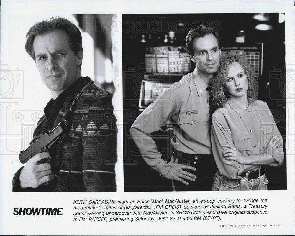 Press Photo Keith Carradine and Kim Greist in &quot;Payoff&quot; - Historic Images