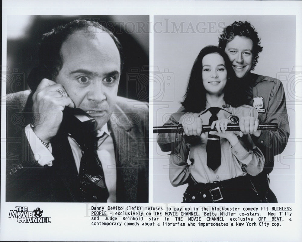 Press Photo Danny Devito Actor Ruthless People Meg Tilly Judge Reinhold Off Beat - Historic Images