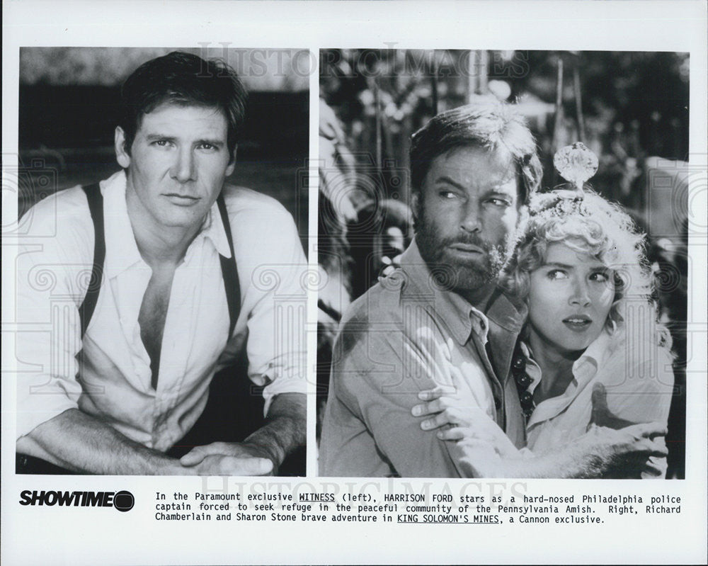 Press Photo Harrison Ford Actor Witness Richard Chamberlain Sharon Stone King - Historic Images