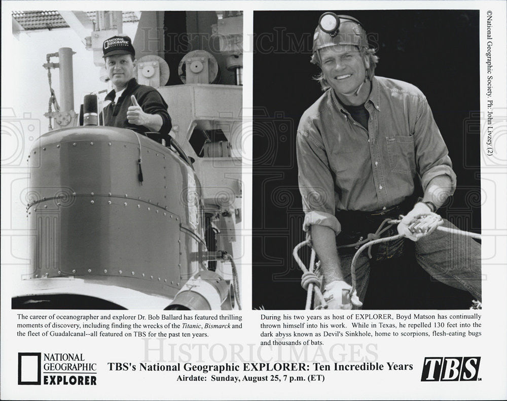 Press Photo TBS&#39;s National Geographic Explorers Dr. Bob Ballard &amp; Boyd Matson - Historic Images