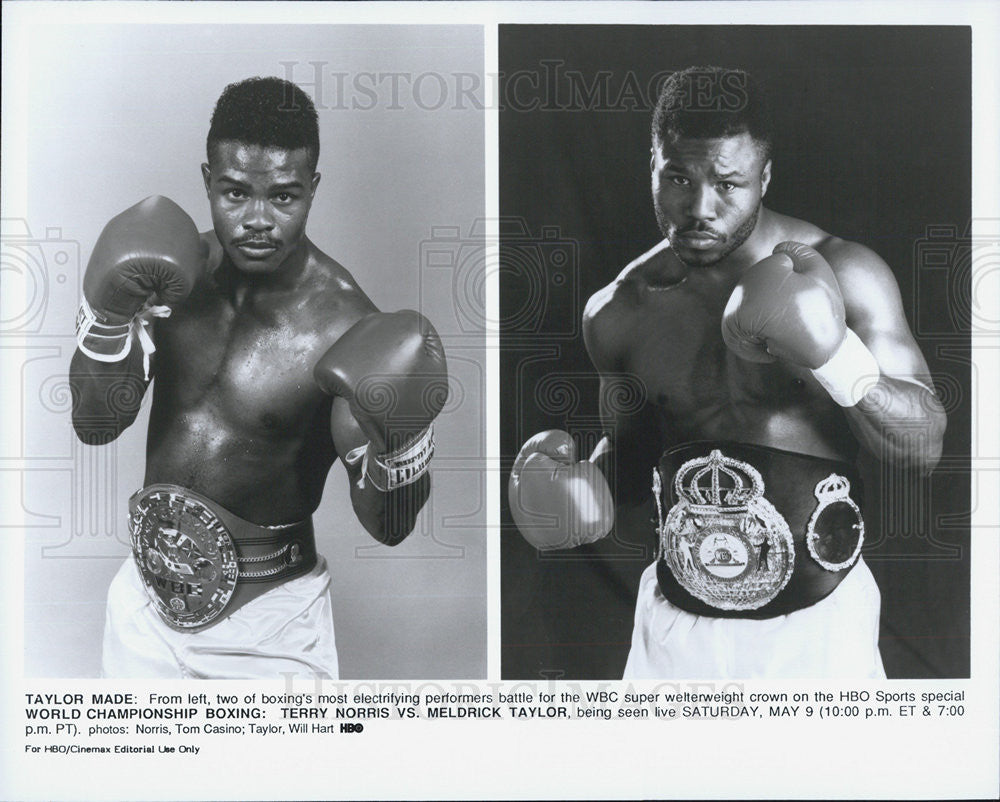Press Photo Boxers Terry Norris & Meldrick Taylor Battle As Super Welterweights - Historic Images
