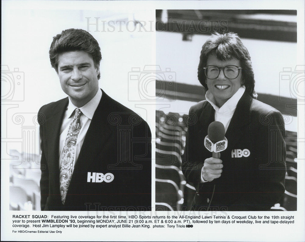 Press Photo Jim Lampley Host Billie Jean King Sportscasters Wimbledon 1993 - Historic Images