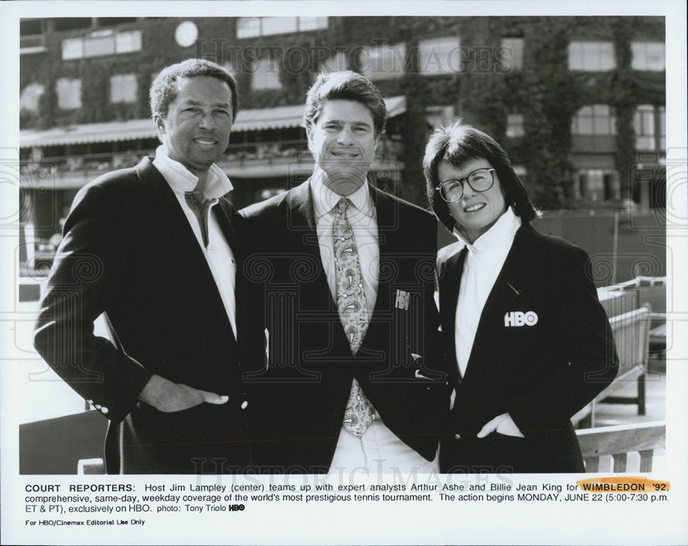 Press Photo Jim Lampley Host Arthur Ashe Billie Jean King Sportscasters - Historic Images