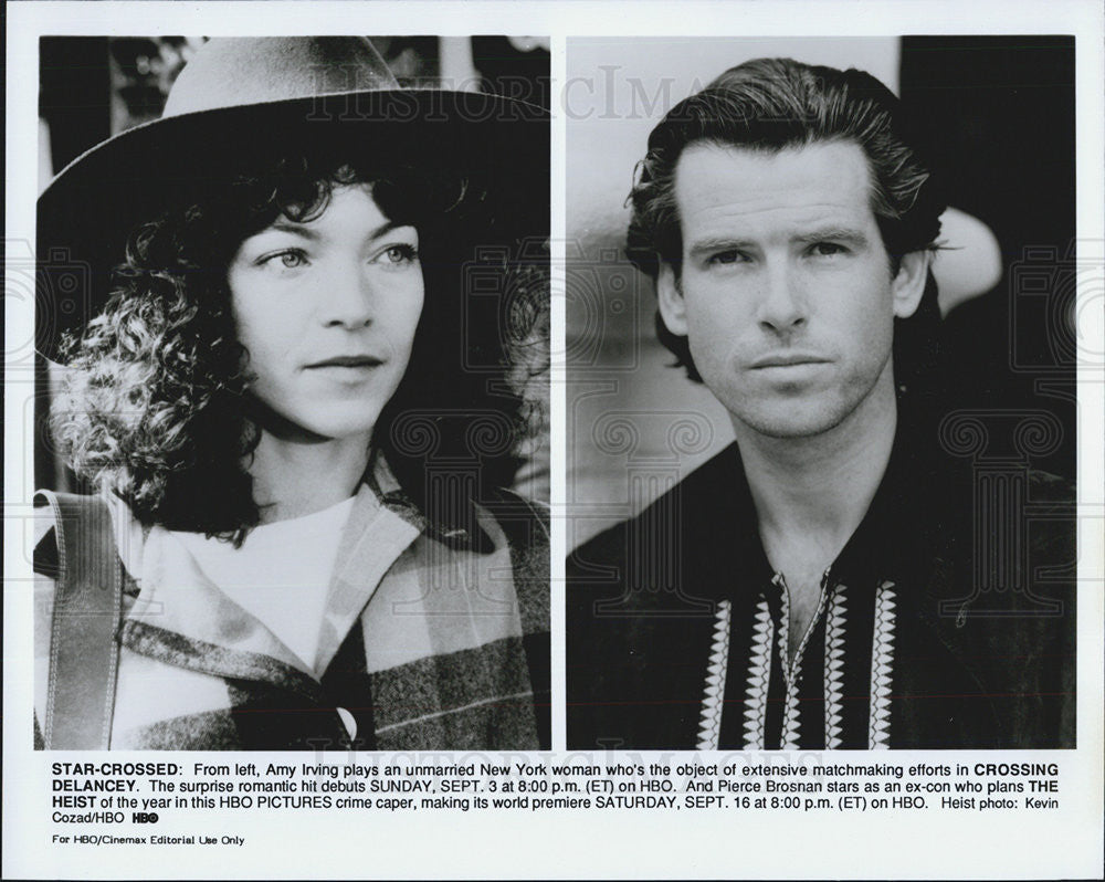 Press Photo Amy Irving in Crossing Delancy, Pierce Brosnan in Heist - Historic Images