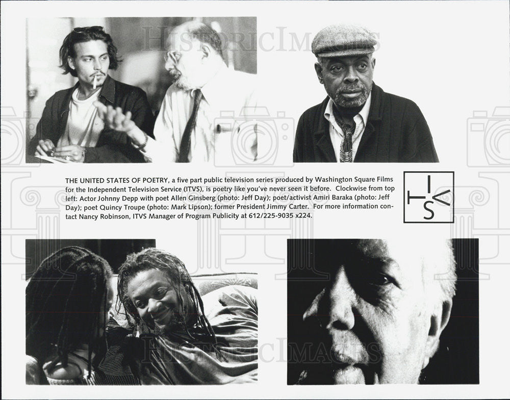 Press Photo Johnny Depp Allen Ginsberg Amiri Baraka Quincy Troupe Jimmy Carter - Historic Images