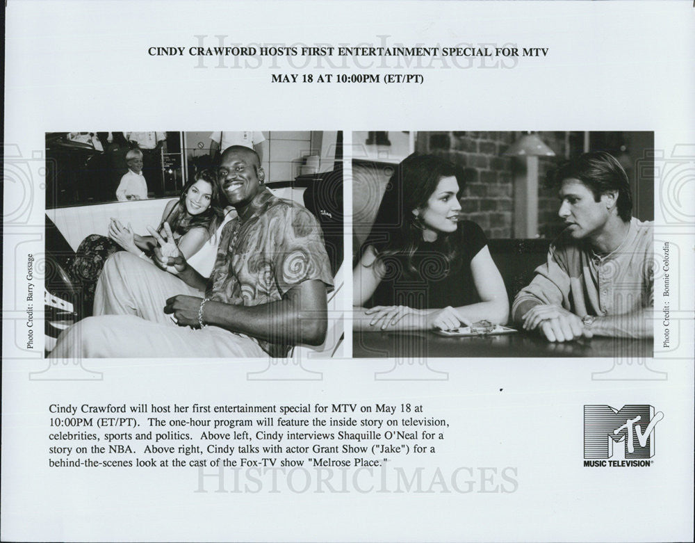 Press Photo Cindy Crawford Host Model Shaquille O&#39;Neal Basketball Player Grant - Historic Images