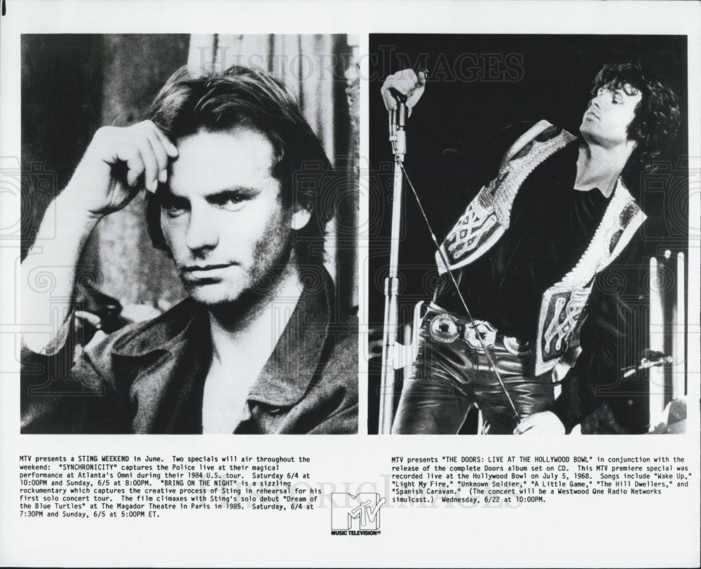 Press Photo Sting MTV Synchronocity Doors Live Hollywood Bowl Jim Morrison - Historic Images