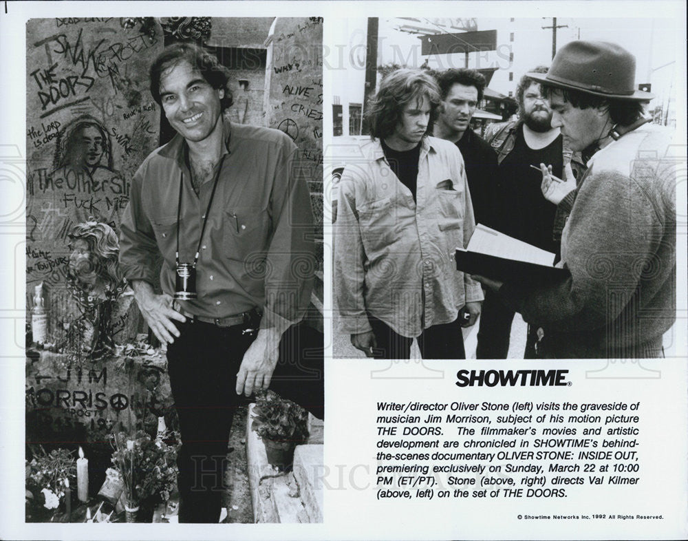 1992 Press Photo Showtime Oliver stone spcial Inside out visiting Jim Morrison - Historic Images