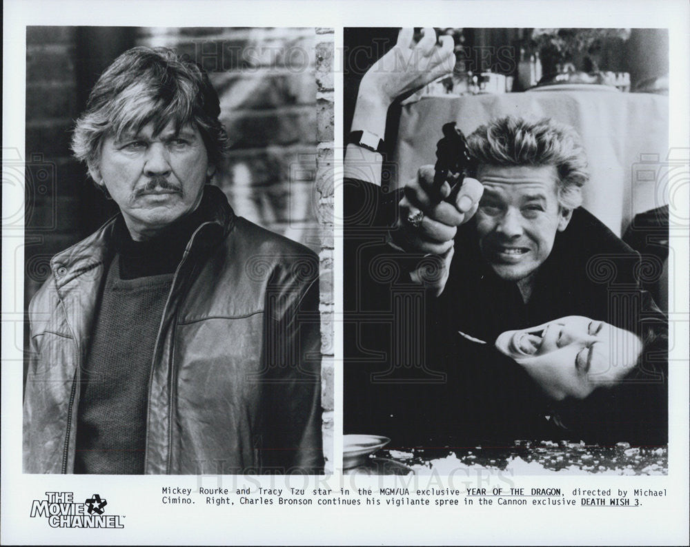 Press Photo Mickey Rourke Tracy Tzu Actors Year Of Dragon Charles Bronson Death - Historic Images