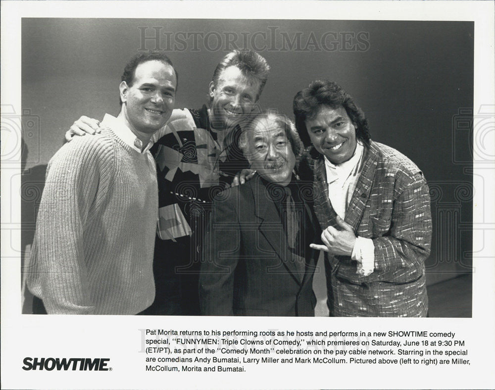 Press Photo Pat Morita Host Andy Bumatai Larry Miller Mark McCollum Comedians - Historic Images