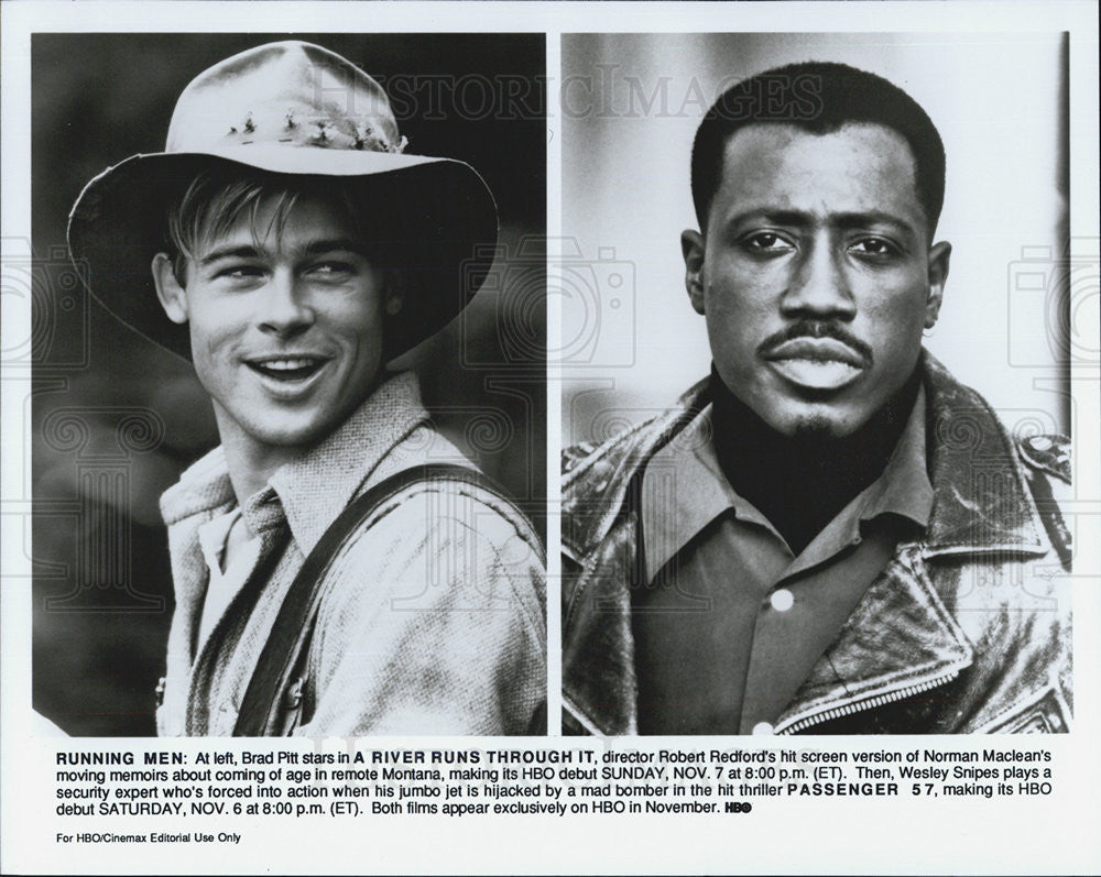Press Photo Actor Brad Pitt and Wesley Snipes in HBO Exclusive film premier. - Historic Images