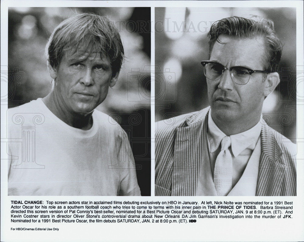 1991 Press Photo Actors Nick Nolte and Kevin Costner - Historic Images