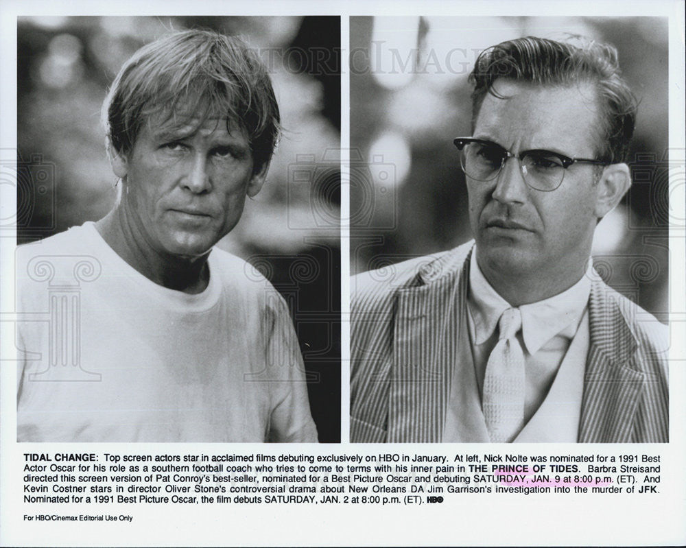 1991 Press Photo Actors Nick Nolte and Kevin Costner - Historic Images