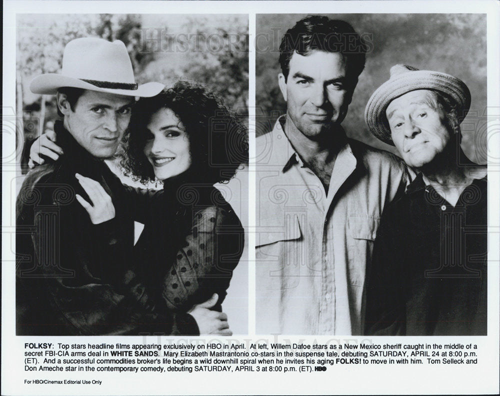 Press Photo Willem Dafoe, Elizabeth Mastrantonio, Tom Selleck &amp; Don Ameche - Historic Images