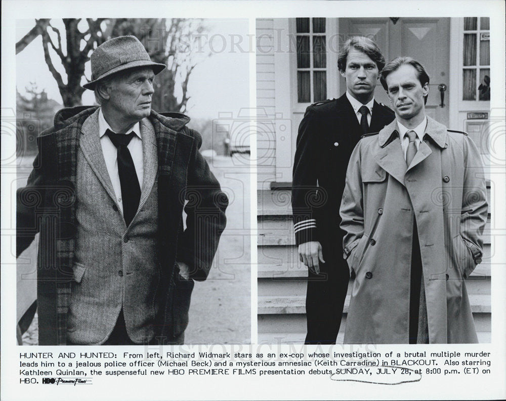 Press Photo Richard Widmark, Michael Beck, Keith Carradine in &quot;Blackout&quot; - Historic Images