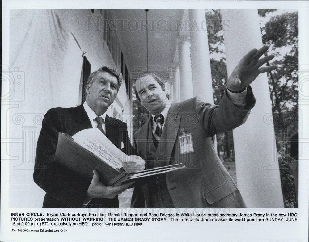 Press Photo Bryan Clark and Beau Bridges (Without Warning:The James Brady Story) - Historic Images