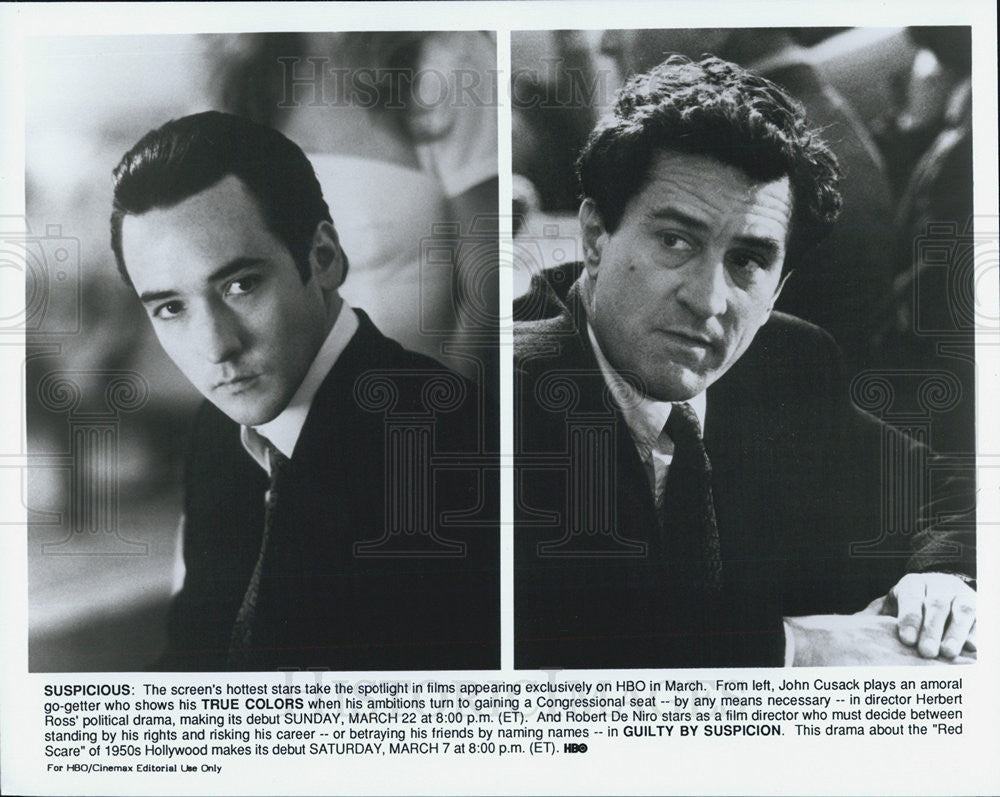 Press Photo John Cusack in True Colors &amp; Robert De Niro in Guilty By Suspicion - Historic Images