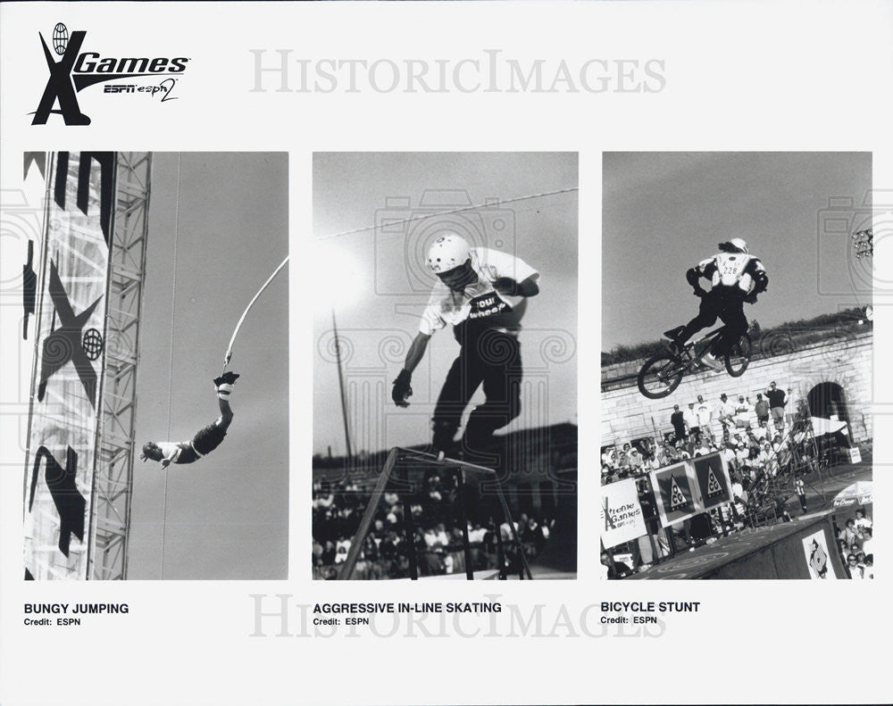 Press Photo Bungy Jumping, Aggressive In-Line Skating, Bicycle Stunt - Historic Images