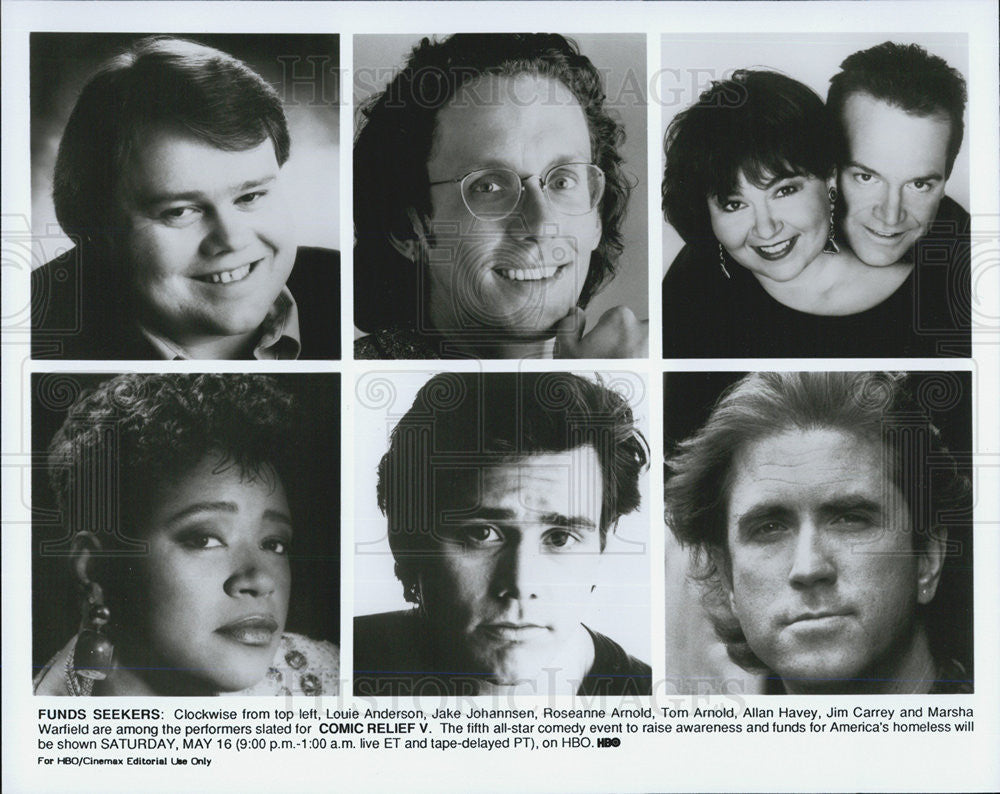 Press Photo comedians, Louie Anderson,Jake Johannsen,Roseann Arnold,Tom Arnold - Historic Images