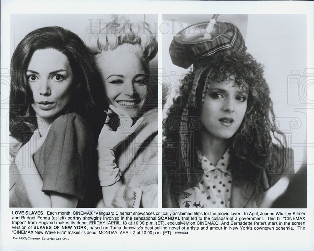 Press Photo Joanne Whalley-Kilmer, Bridget Fonda, and Bernadette Peters - Historic Images