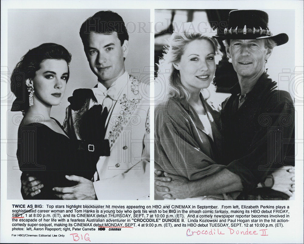 Press Photo Cast of &quot;Big&quot; and &quot;Crocodile Dundee II&quot; - Historic Images