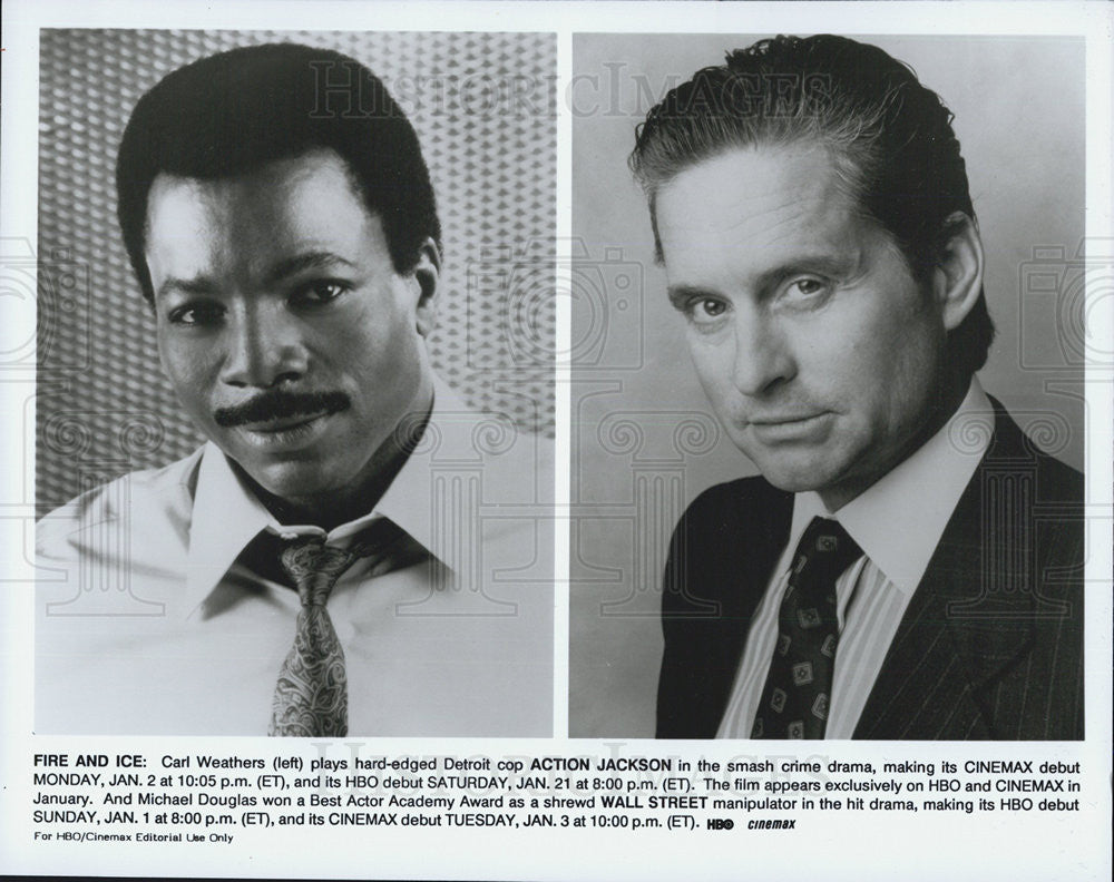 Press Photo Actors Carl Weathers and Michael Douglas - Historic Images