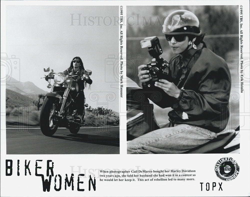 1995 Press Photo Biker Women movie Gail Demarco Harley Davidson - Historic Images