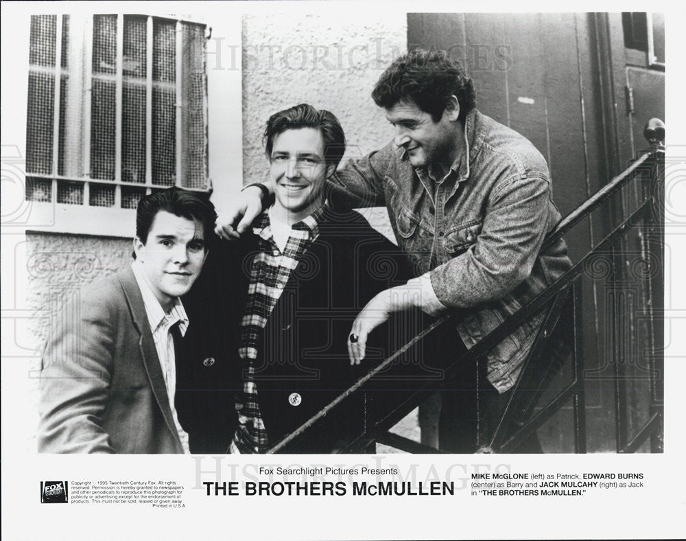 1995 Press Photo Mike McGlone,Edward Burns &amp; Jack Mulcahy in &quot;Brothers McMullen&quot; - Historic Images