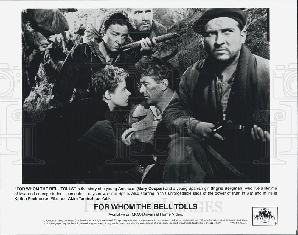 1995 Press Photo "For Whom The Bell Tolls" Gary Cooper & Ingrid Bergman - Historic Images