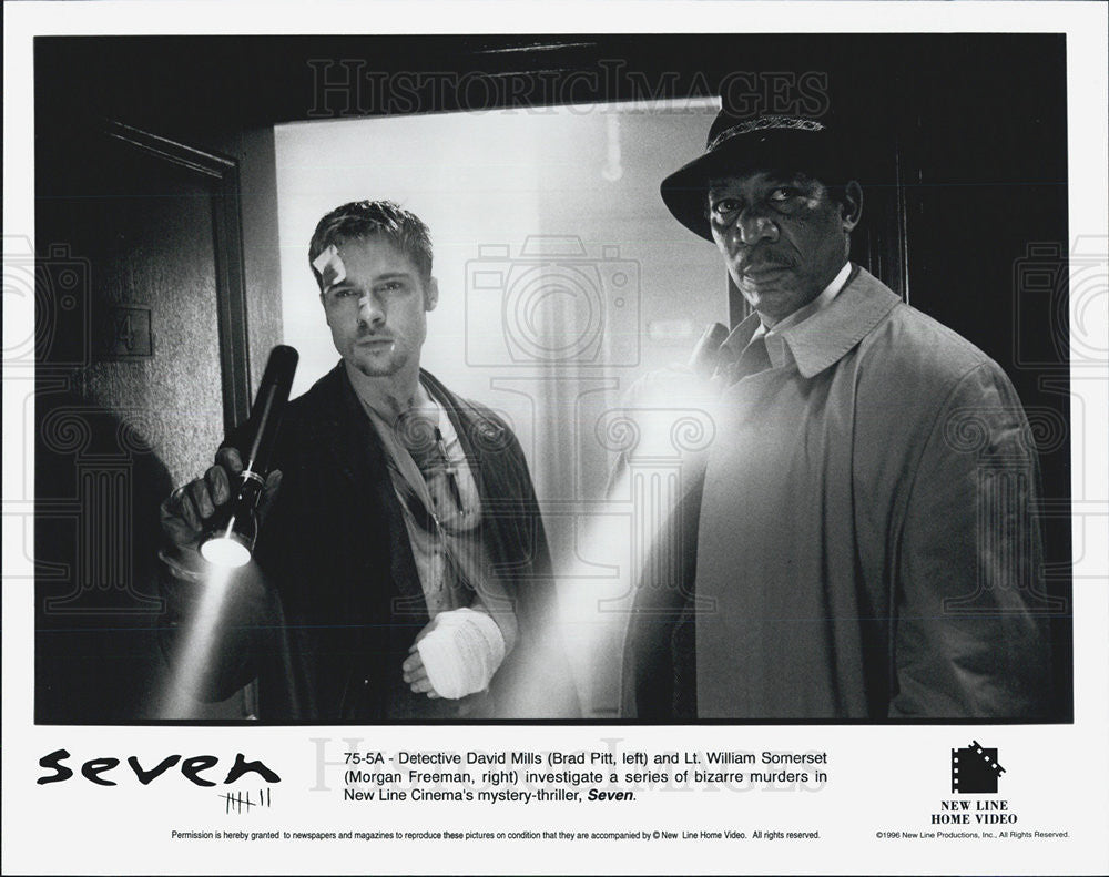 Press Photo Scene From Movie Seven, Actor Brad Pitt and Morgan Freeman - Historic Images