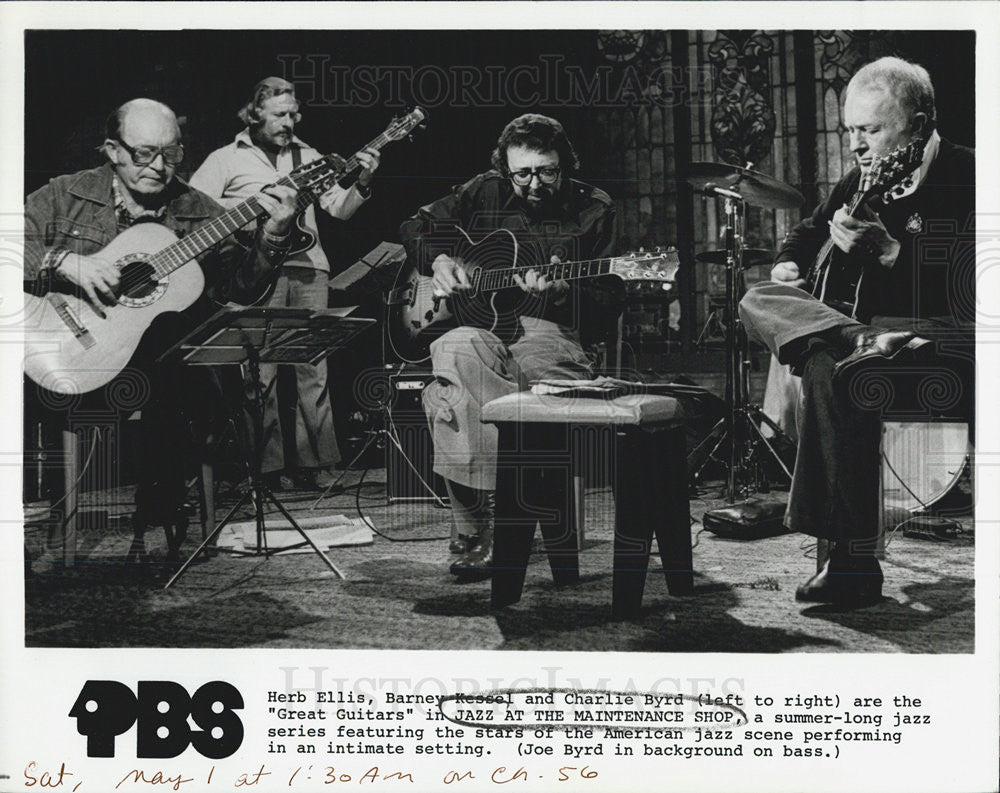 Press Photo Herb Ellis, Barney Ressel &amp; Charlie Byrd &quot;Great Guitars on PBS TV - Historic Images